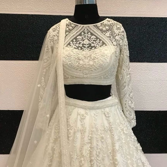 Extravagant Ivory Pearl Lehenga 🤍 - Picture 3 of 11